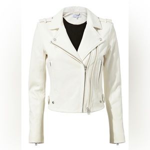 IRO Luigaspe Asymmetric Lamb Leather Moto Biker Jacket in White Ivory Sz 38 US6